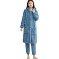 thumbnail image 1 of 2 Pcs/Set Women Winter Bathrobe Pants Set Thick Fleece Keep Warm Hooded Single-breasted Robe with Pockets Loose Homewear Trousers Sleepwear Pajamas, 1 of 7