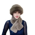 thumbnail image 1 of 2 Pcs/Set Women Winter Hat Scarf Set Fuzzy Plush Thickened Windproof Heat Retention Cross Neck Wrap Solid Color Dome Faux Fur Fisherman Hat Outdoor Cap-Dark Brown,One Size, 1 of 8