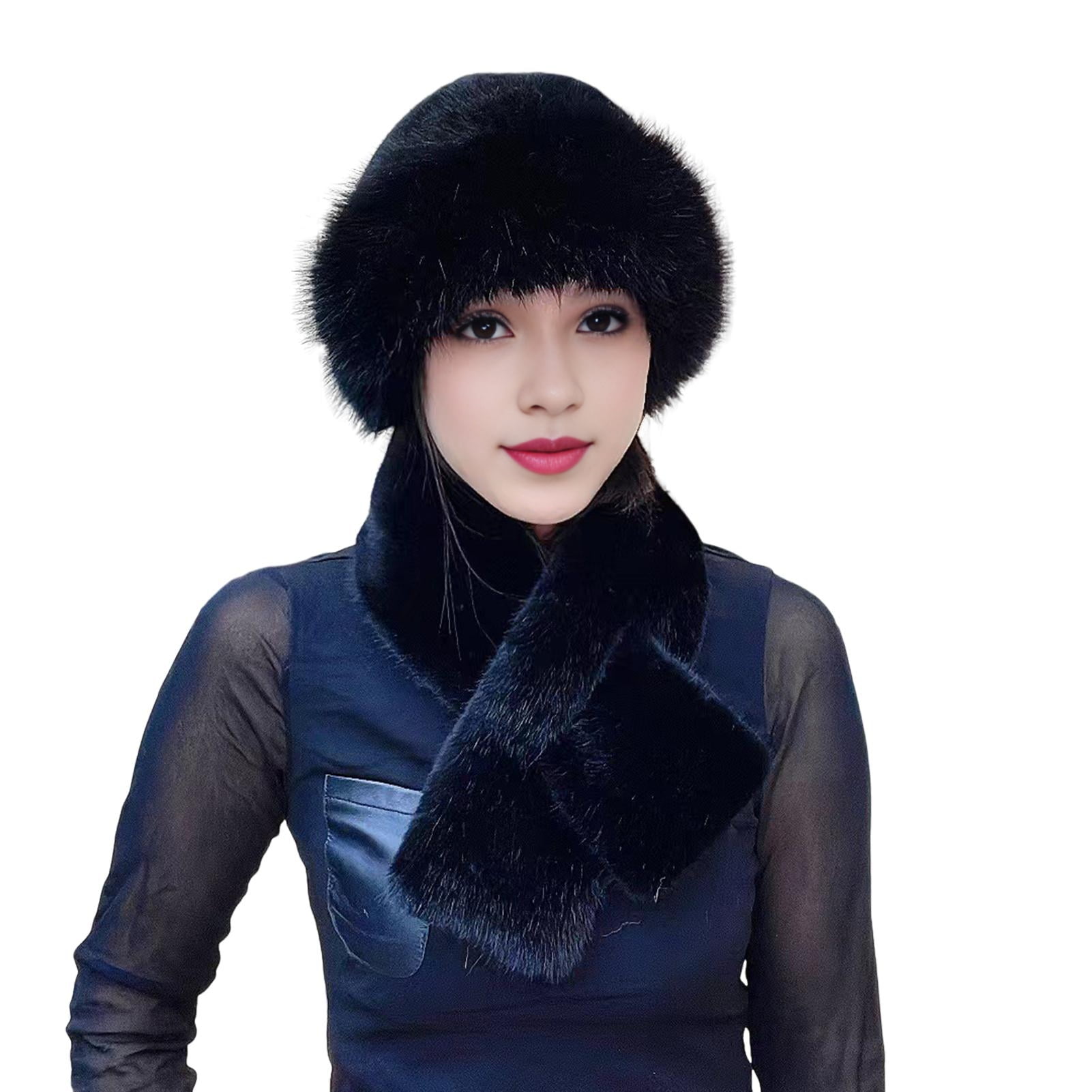 Fur Hat Scarf Set Mink Fur Hat and Scarf Set in Black: Furhatworld.com main image 3