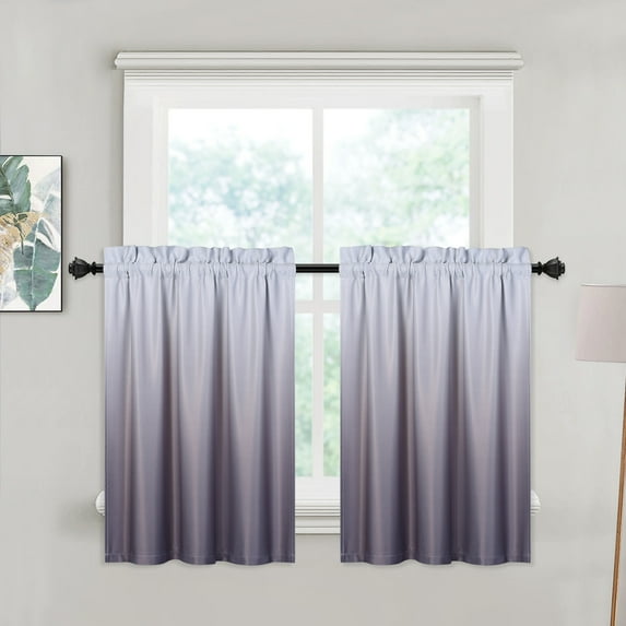 2 Pcs Shade Tier Curtain, Rod Pocket Gradient Printed Blackout Short Curtain