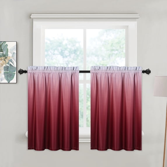 2 Pcs Shade Tier Curtain, Rod Pocket Gradient Printed Blackout Short Curtain