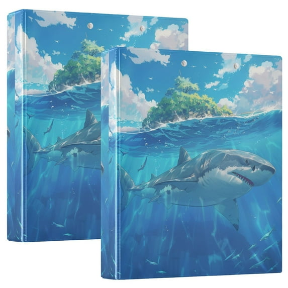 2 Pcs Shark Swimming and Islands Hardcover 3 Ring Binder 1.5” Round Rings Binder Organizer Letter Size Paper Pockets School Office Supplies