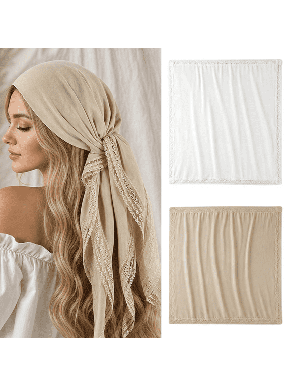 2 Pcs Shawl Wrap Scarf, 37"x37" Lightweight Breathable Head Shoulder Cover for Beach Travel Daily Use