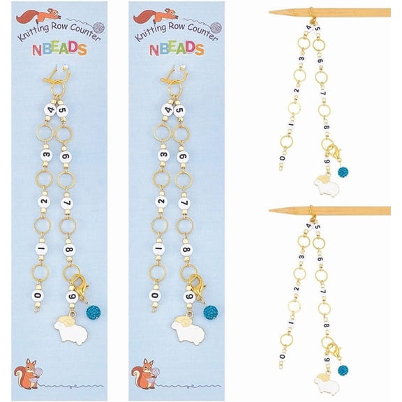 2 Pcs Sheep Knitting Row Counter Chains Number Beads Stitch Markers with Polymer Clay Rhinestone Row Counting Accessories for Knitting Crochet Tracking Project Progress DIY