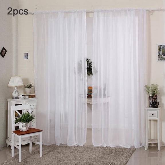 2 Pcs Sheer Net Window Curtains Voile Panels Light Filtering Drapes Bedroom Living Room Home Decor (55"x71" )