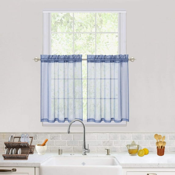 2 Pcs Sheer Tier Curtains Linen Textured Semi Sheer Drapes Kitchen Café Rod Pocket Voile Curtain