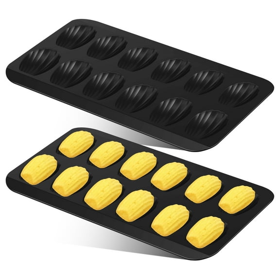 2 Pcs Shell Baking Mold 12 Cavity Carbon Steel Cookie Cake Pan Nonstick Shell Shape Baking Pan for Home Kitchen Bakery Restaurant