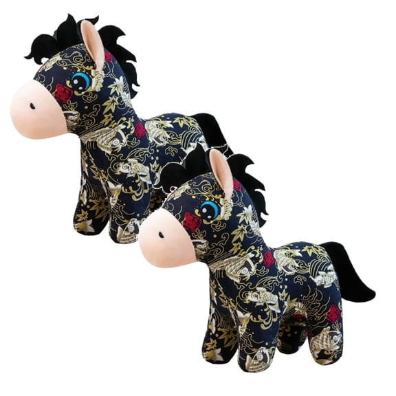 2 Pcs!! Shiogb Horse Year Fabric Plush Toy, Soft Stuffed Animal Doll with Traditional Ethnic Pattern Decoration, Handmade Fabric Craft, Cute Decorative Ornament, Home Living Room Décor Piece, C