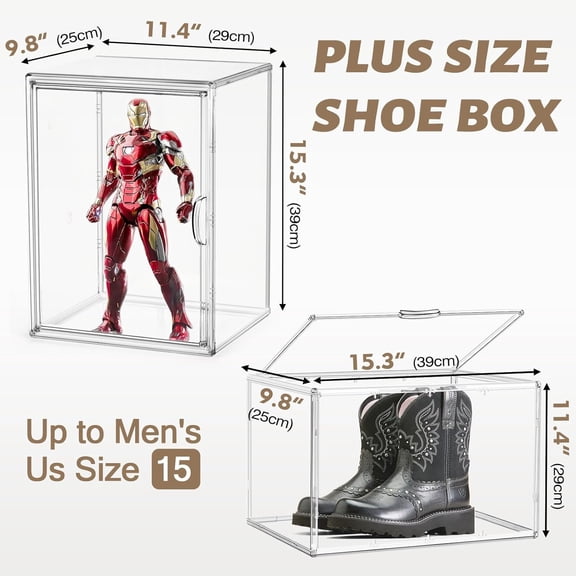 Stackable  Acrylic Shoe Storage Box with Detachable Divider, Tall Boot & Handbag Organizer