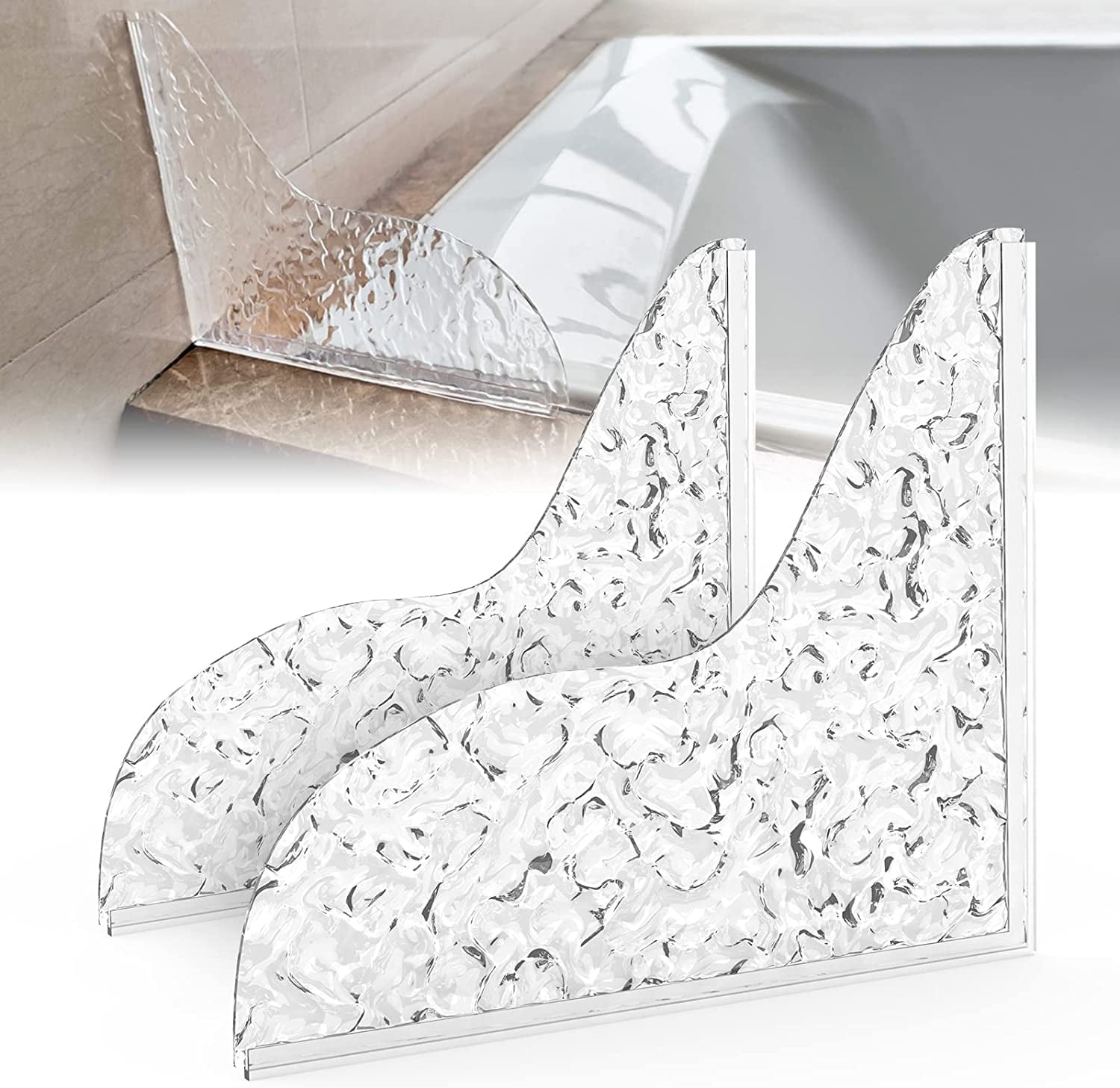 2 Pcs Shower Splash Guard with Adhesive, Water Texture Shower Corner
