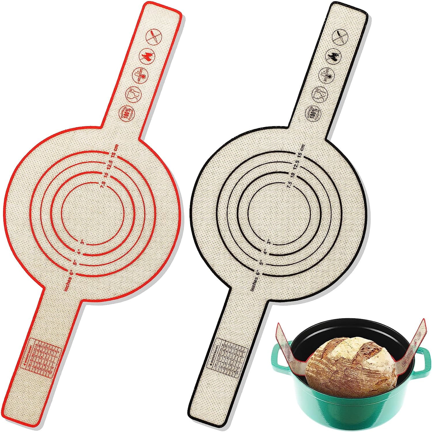 2 Pcs Silicone Baking Mat for Dutch Oven Bread Baking Non Stick Bread ...