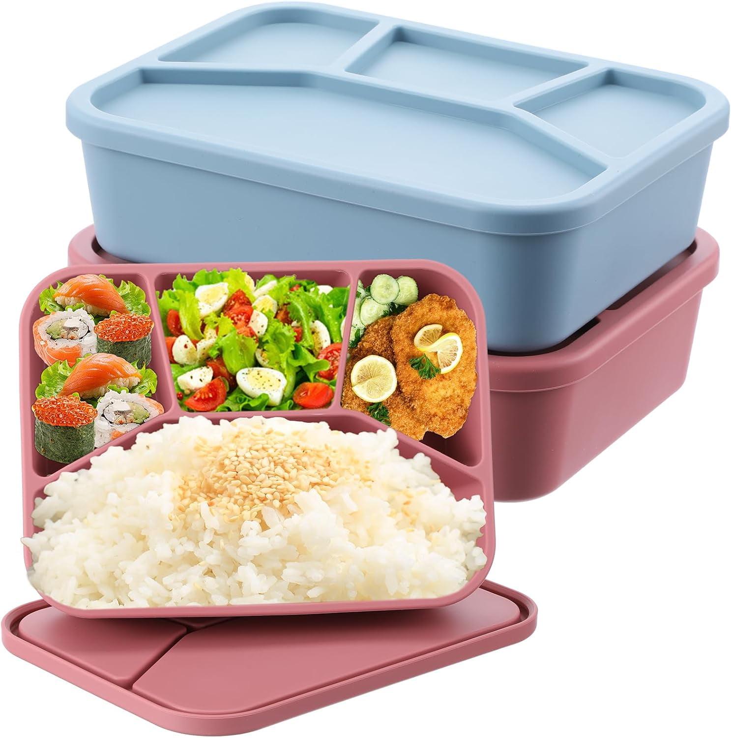 2 Pcs Silicone Bento Box Reusable Lunch Container Smooth Leak Proof ...