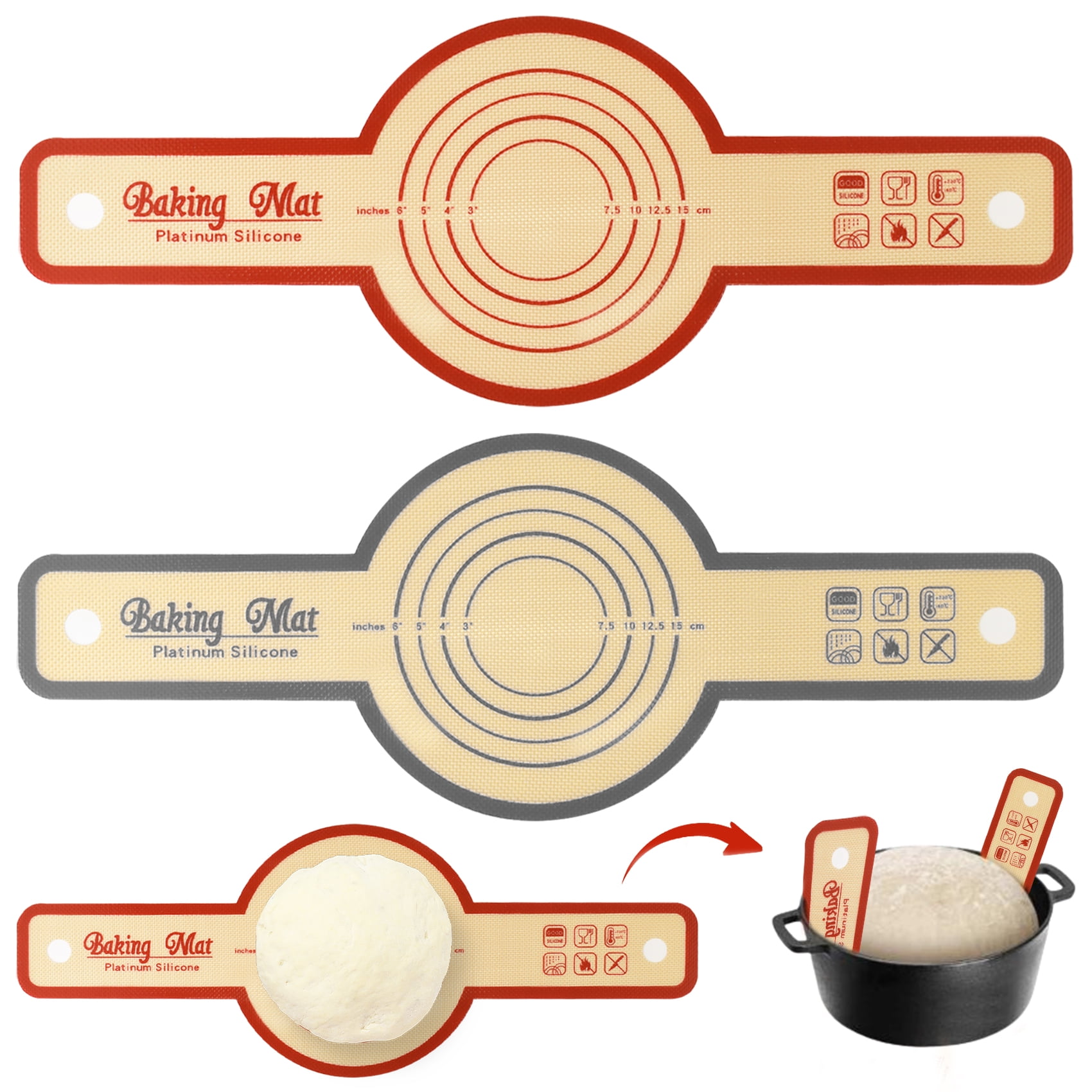 2 Pcs Silicone Bread Sling for Dutch Oven, Long Handle Reusable Non-Stick Baking Mat for Sourdough Bread, Easy to Transfer, Red