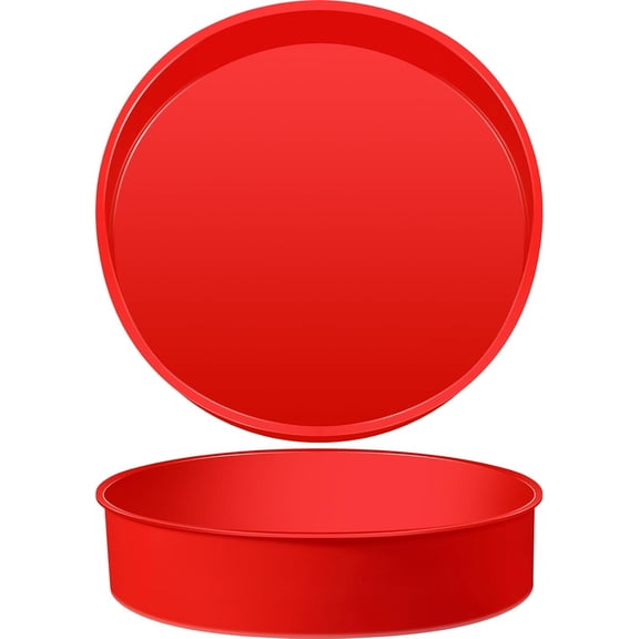 2 Pcs Silicone Cake Pan Round Baking Cake Molds Non-stick Quick Release Suitable for Cheesecake Puddings Party Favors(Red,8 Inches)
