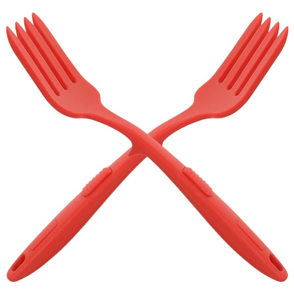 FENGGUIQU 2Pcs Red Silicone Cooking Fork Kitchen Supply for Serving and Noodle Cooking