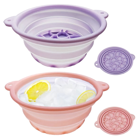 2 Pcs Silicone Face Ice Bath Bowl, Foldable Design, 10.8 in/27.5 cm Diameter, Purple and Pink, Food Safe Silicone, Hot and Cold Resistant, Reusable, Dishwasher Safe
