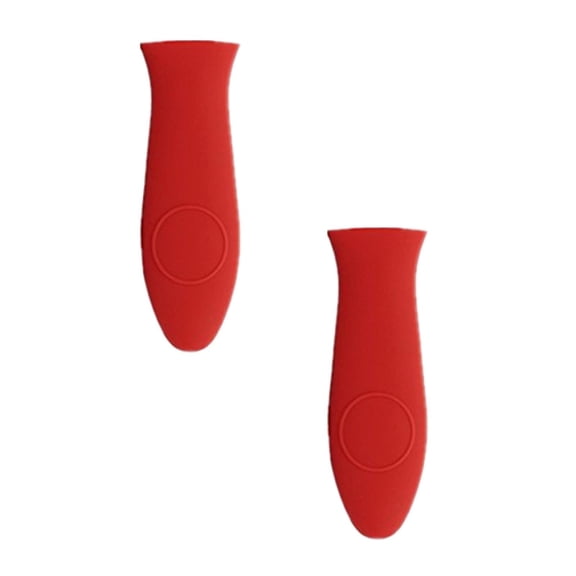 2 Pcs Silicone Hot Handle Holder Kitchen Heat Resistant Fry Pan Milk Pot Sleeve Grip Handle Cover Potholder for Cast Iron Skillets Griddles Metal & Aluminum Cookware, 5.63x1.97 Inch, Red