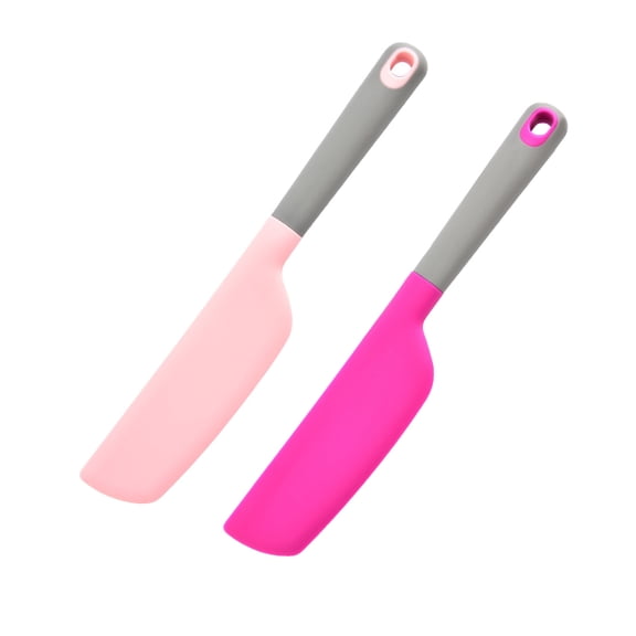 2 Pcs Silicone Long Spatula,Non-Stick Heat Resistant Cake Cream Silicone Scrapers Tool for Kitchen Baking，Pink & Rose Red