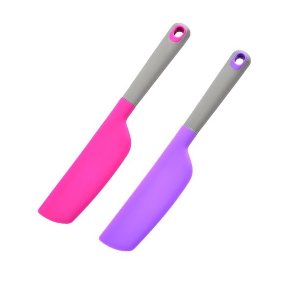 2 Pcs Silicone Long Spatula,Non-Stick Heat Resistant Cake Cream Silicone Scrapers Tool for Kitchen Baking，Rose Red & Purple