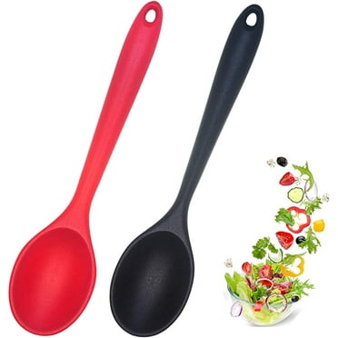 2 Pcs Silicone Nonstick Mixing Spoon, Silicone Spoons for Cooking Heat Resistant, Cooking Utensil for Kitchen Cooking Baking Stirring Serving (Red,Black)
