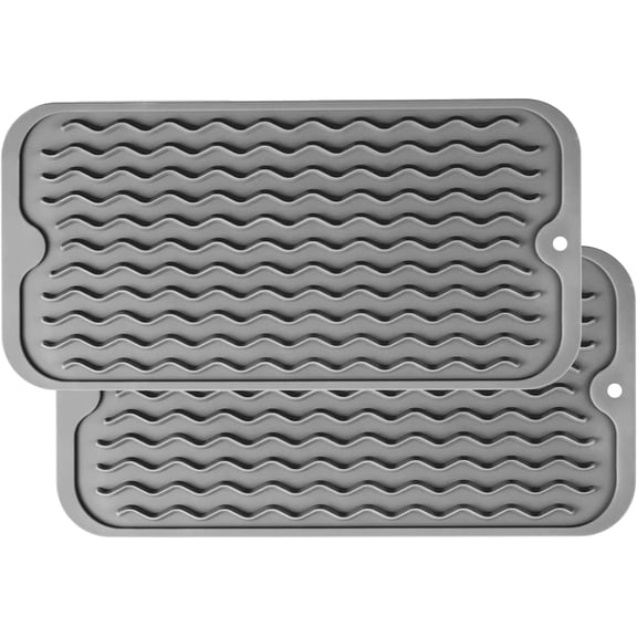 2 Pcs Silicone Sink Caddy Tray (6" x 12") 2-Packs - Narrow Sponge Holder for Kitchen Counter - Waterproof Dish Drying Mat, Non-Slip Soap Dispenser Mat & Bathroom Vanity Organizer (Dark Gray)