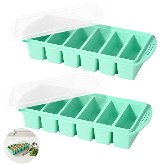 2 Pack Silicone Soup Freezer Trays with Lids  Food-Safe Large Ice Cube Molds, 9.1" Long Stackable for Freezing Soup, Sauce & Broth, Green