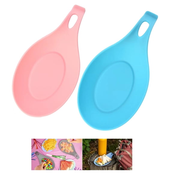 2 Pcs Silicone Spoon Rest, Heat Resistant Spoon Rests for LARGE Utensils - Won’t Break - Non-Slip - Ideal for Glass & Induction Cooktops - for Home Cooks（Pink, Blue）