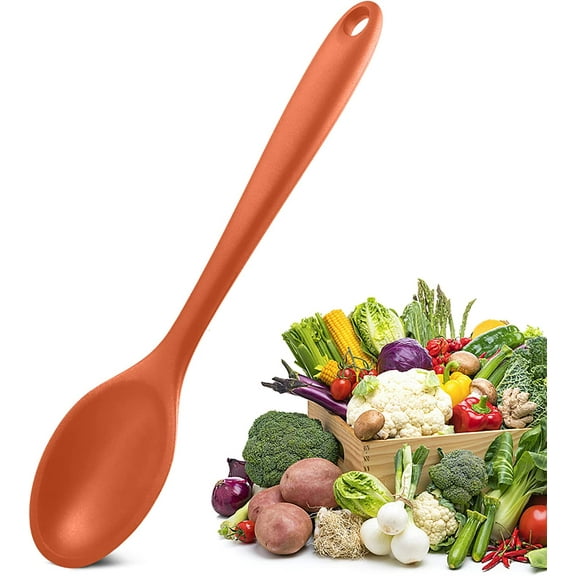 2 Pcs Silicone Spoons for Cooking Mixing Spoons Stirring Spoons Kitchen Spoons Basting Serving and Baking Soup and Sauce Utensil Food Grade Rubber Nonstick High Heat Resistant (Orange)