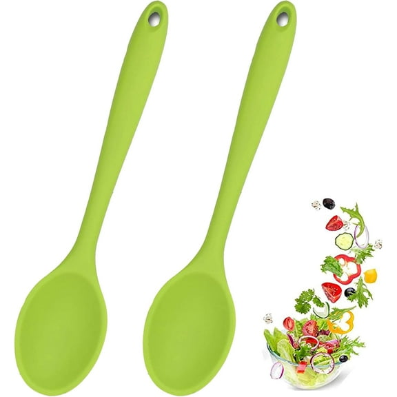 2 Pcs Silicone Spoons for Cooking Heat Resistant, 10.6in Long Cooking Utensi Mixing Spoons for Kitchen Cooking Baking Stirring Mixing Tools