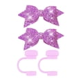 thumbnail image 1 of 2 Pcs Silicone Straw Cover For Cup, 2Pcs Cute Glitter Bow Straw Toppers For Tumblers 30&40 Oz, Pink Straw Lid & Bowknot Decoration For Cup Accessories, 1 of 3