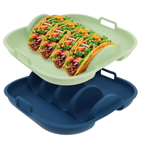 2 Pcs Silicone Taco Plate with Dividers Reusable Taco Holder Plate for Quick Meal Party Family Dinner Hosting Grill Dishwasher and Microwave Safe