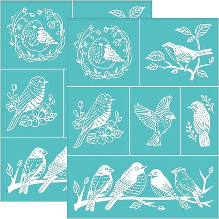 2 Pcs Silk Screen Stencils Bird Pattern Self-Adhesive Silk Screen Printing Stencil Branch Reusable Mesh Transfer for Painting on Wood DIY Decoration