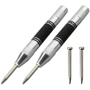 2 Pcs Silver Automatic Center Punch Tool, Heavy-Duty Spring Loaded Center Punch with Adjustable Tension, Steel Body & Point, Window Breaker for Metal, Wood, Plastic, Glass Marking & Drilling