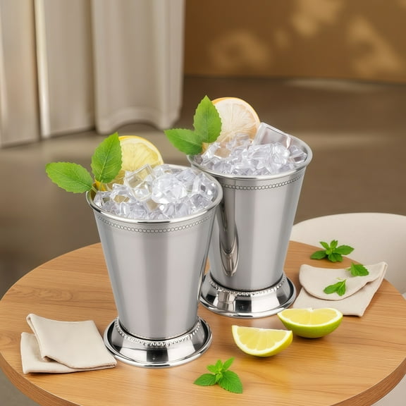 2 Pcs Silver Cocktail Cups, Stainless Steel Mint Julep Cups, 12 oz Capacity, Elegant Conical Design, Perfect for Cocktails, Juleps, and More