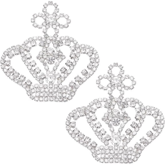 2 Pcs Silver Crown Rhinestone Appliques Patches 2x2 inch Glitter Crown Crystal Applique Crown Sewing on Appliques Crown Appliques Patches for Clothing Crafts DIY Patch Decor
