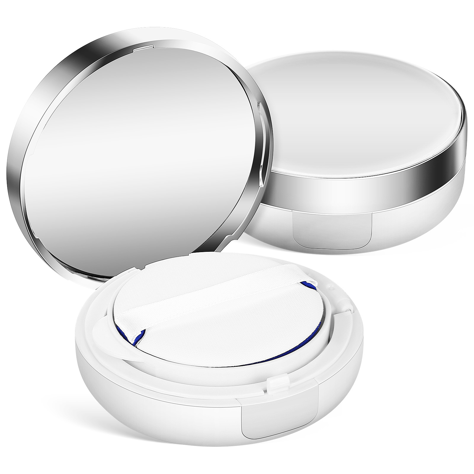 2 Pcs Silver Edge Portable Puff Box 2pc Sponges Powder Container with Makeup Puffs Containers