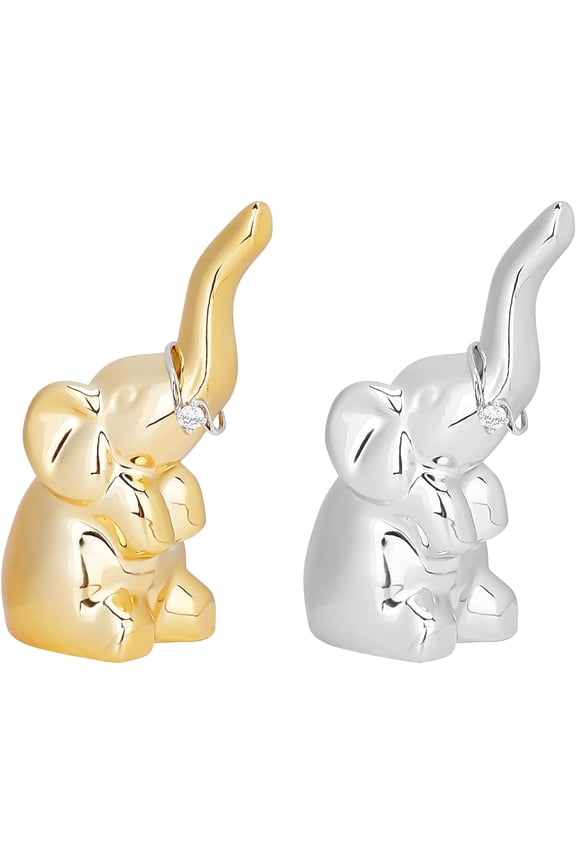 2 Pcs Silver and Gold Elephant Ring Holder 2.3x1.5x3.7inch Porcelain Elephant Home Display Decorations for Jewelry Display Great Birthday Wedding Festival Gifts Mixed Color