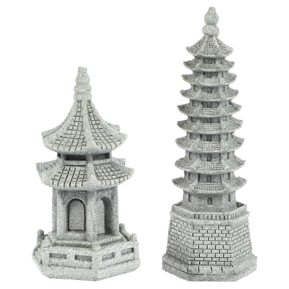 OFFIGAM 2Pcs Small Sandstone Garden Tower Figurines Grey for Indoor Outdoor Micro Landscape Decor