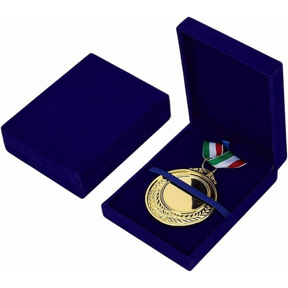 2 Pcs Single Medal Display Storage Box Midnight Blue Velvet Medal Case Rectangle Award Display Box Badge Organizer Boxes Velvet Badge Gift Case for Runners Sport Winners Military Award