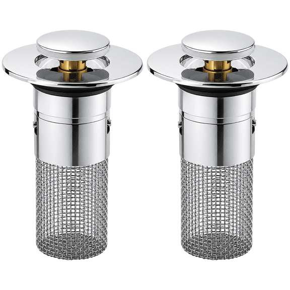 2 Pcs Sink Drain Filter, Bounce Core Strainer Stopper, Stainless Steel Brass Construction, Universal 1.3-1.6 in Basin Floor Drain Accessory