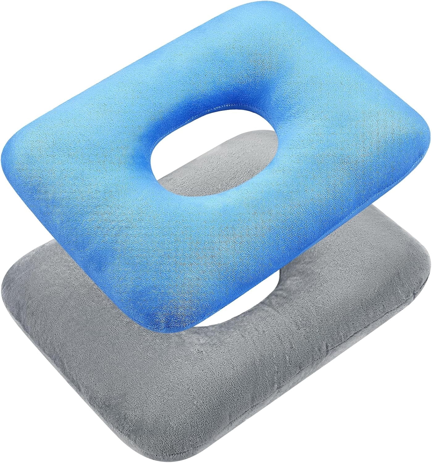2 Pcs Sitting Donut Pillow for Tailbone Pain, Hemorrhoids, Bed Sores, Pregnancy, Pain Relief Seat Cushion Anti Decubitus Donut Cushion Donut Shaped Postpartum Pillow for Home (Gray, Blue)