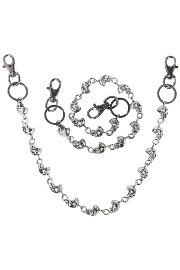 2 Pcs Skull Chains For Pants, Men's Biker Punk Goth Wallet Chains, Heavy Clothing Skull Chains, Punk Style Pants Chains For Keys Wallet