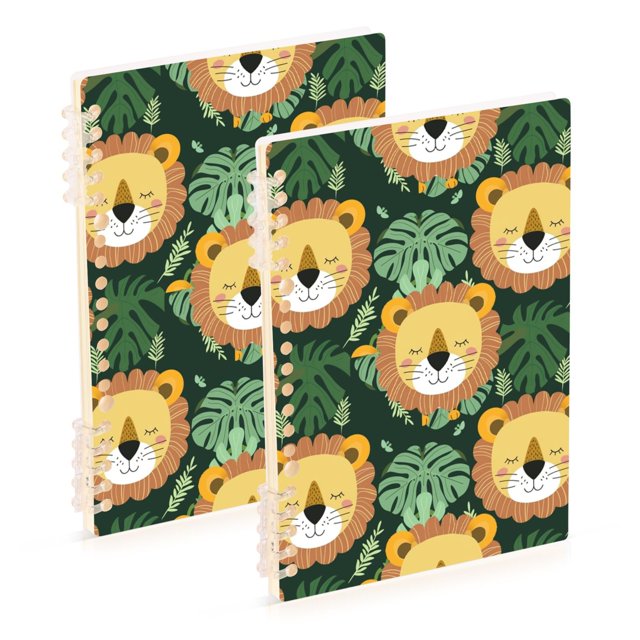 2 Pcs Sleeping Lion and Leaf Spiral Notebooks 60 Sheets 120 Pages A5 ...