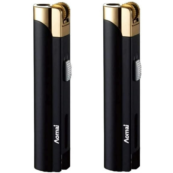 2 Pcs Slim Metal Jet Torch Flame Lighter Grinding Flint Butane Gas Windproof Cigarette Lighter - Black