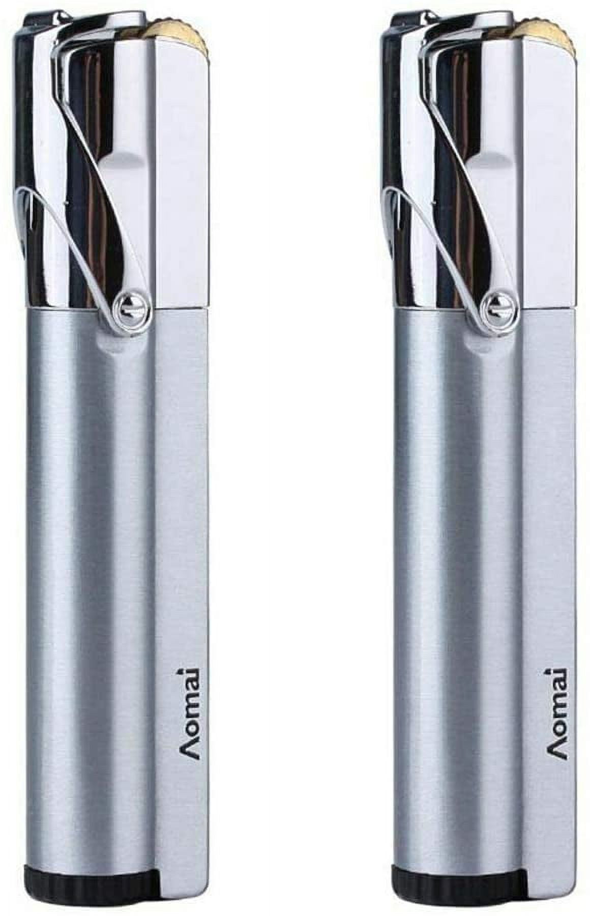 2 Pcs Slim Metal Portable Jet Torch Flame 1300'C Lighter Adjustable & Lockable Fire with Strip Cigar Cigarette Lighter - Silver