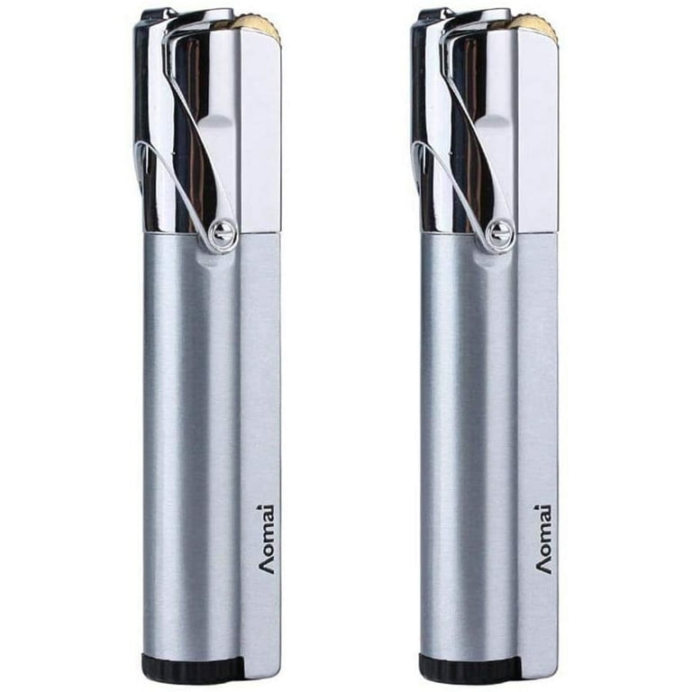 slim cigarette lighter 2 Pcs Slim Metal Portable Jet Torch Flame 1300'C Lighter Adjustable &  Lockable Fire with Strip Cigar Cigarette Lighter - Silver