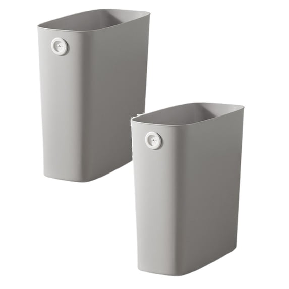 2 Pcs Slim Open Top Trash Cans, Plastic Wastebaskets with Holding Hole, Rectanglar Trash Cans Garbage Bins Without Lid, for Bathroom, Office, Bedroom, Kitchen, 5.1x10.6x11 Inch, Grey