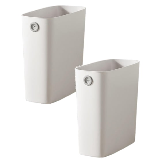2 Pcs Slim Open Top Trash Cans, Plastic Wastebaskets with Holding Hole, Rectanglar Trash Cans Garbage Bins Without Lid, for Bathroom, Office, Bedroom, Kitchen, 5.1x10.6x11 Inch, White