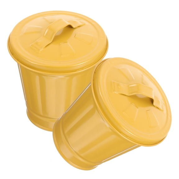2 Pcs Small Yellow Bin Liners Tin Bucket with Lid Mini Trash Office