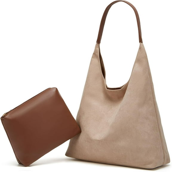2 Pcs Slouchy Hobo Bags Women Suede Crescent Satchels Shoulder Bag Crossbody Purse Top-handle College Tote Handbag